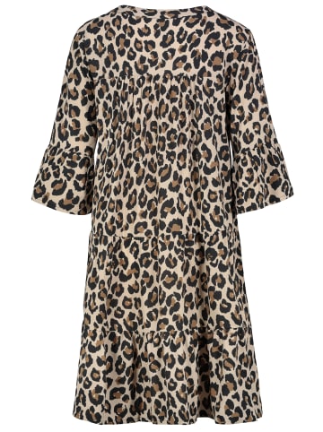 Sublevel Gemusterte Tunikabluse mit Rüschenärmeln und Volants in Braun