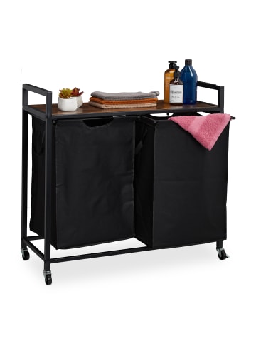 relaxdays Wäschekorbregal in Schwarz/ Braun - (B)80 x (H)74,5 x (T)33 cm