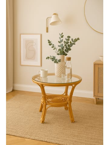 möbel-direkt Rattantisch mit Glasplatte Karl in honig