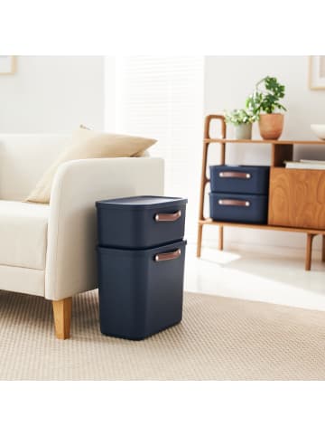 Rotho 2er-Set Kiste mit Deckel Maloja 25l in Midnight blau