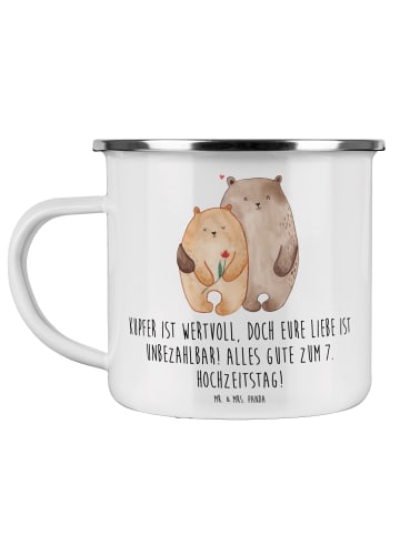 Mr. & Mrs. Panda Becher 7. Hochzeitstag Kupferhochzeit mit Spruch in Weiß