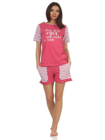 NORMANN Shorty Pyjama kurzarm CollegeLook print und abgesetzten Ärmeln - 53772 in pink