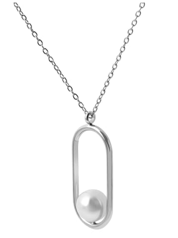 Adeliás Damen Halskette aus Edelstahl mit Perle 45 cm in silber