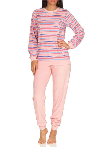 NORMANN Frottee Pyjama Bündchen Streifendesign - 48866 in rosa