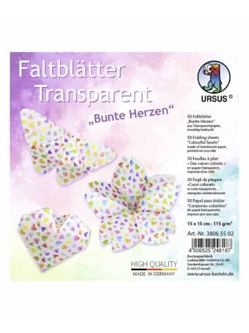 URSUS Faltblätter Transparent Bunte Herzen, 50 Blatt - ab 3 Jahren