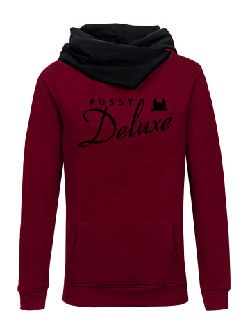Pussy Deluxe Schalkragenpullover Logo in rot/schwarz