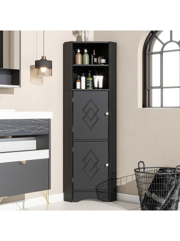 ABRIHOME Eckschrank in Schwarz 36,5x36,5x155 cm mit 2 Ablagefächern Verstellbarem Boden