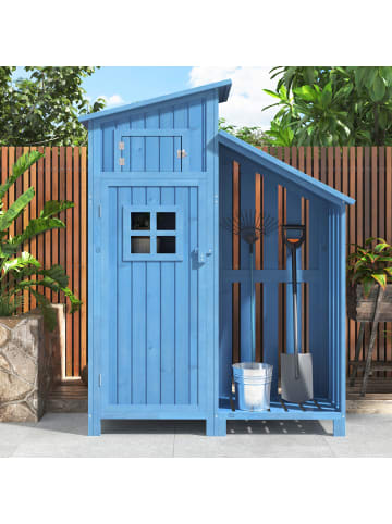 ABRIHOME Gerätehaus in Blau Tannenholz mit 2 Ablagen 124x46x174 cm