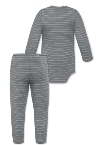 Normani Outdoor Sports Baby Merino Langarm Wickelbody und Hose in Grau gestreift
