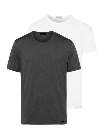 Hanro T-Shirt Cotton Essentials in white / coal mélange