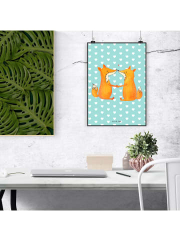 Mr. & Mrs. Panda Wandbild Füchse Liebe ohne Spruch in Türkis Pastell