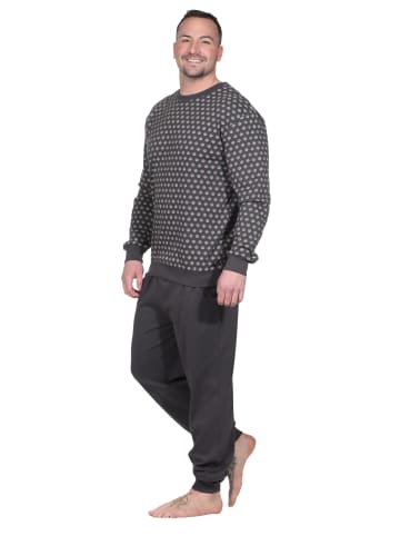 NORMANN Schlafanzug langarm Pyjama Bündchen Kuschel interlock in grau