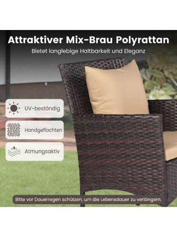 COSTWAY 3 tlg. Gartenmöbel Set Polyrattan mit Kissen in Braun