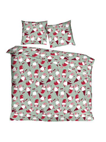 Mistral Home 2 tlg. Flanell Bettwäsche 135x200cm Wichtel in Mintgrün