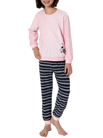 NORMANN Frottee Pyjama langarm Bündchen Schlafanzug Herz - 50633 in rosa