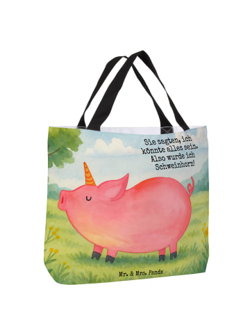 Mr. & Mrs. Panda Strandtasche Einhorn Schwein Design mit Spruch in Weiß