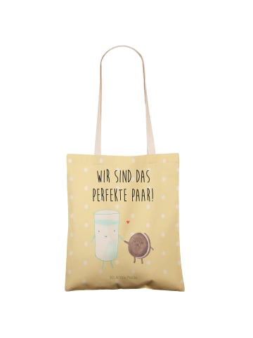 Mr. & Mrs. Panda Tote Bag Milch Keks mit Spruch in Gelb Pastell