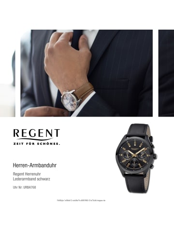 Regent Armbanduhr-Analog schwarz groß (ca. 44mm) Regent Lederarmband