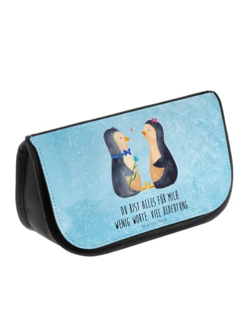 Mr. & Mrs. Panda Kosmetiktasche Pinguin Pärchen mit Spruch in Eisblau