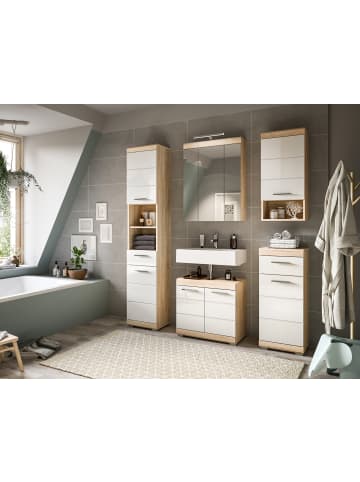 xonox.home Hochschrank in Sonoma Eiche hell/weiß hochglanz  - (B) 37 x (H) 191 x (T) 31