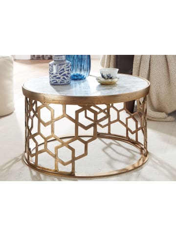 KADIMA DESIGN Couchtisch Echter Marmor 60x60x36 cm Sofatisch Metall Gold,
