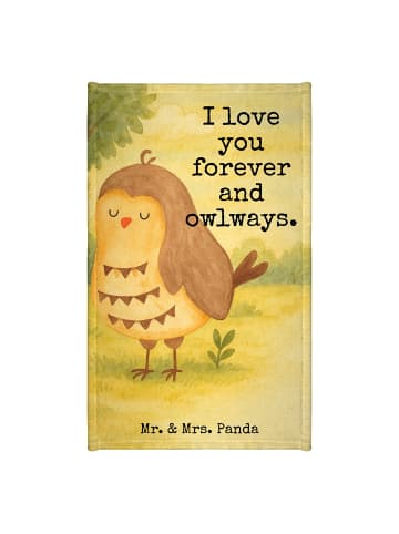 Mr. & Mrs. Panda Handtuch Eule Zufrieden Design mit Spruch in Weiß