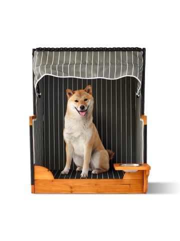 relaxdays Hundestrandkorb "Gestreift" in Grau / Natur – (B)75 x (H)95 x (T)65 cm