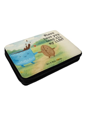 Mr. & Mrs. Panda Federtasche Kaffee Bohne Design mit Spruch in Weiß