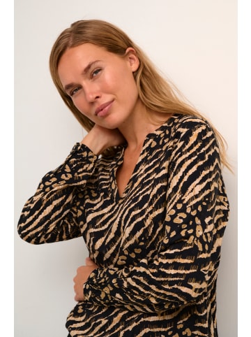 Kaffe Langarm-Bluse KAditte Regular fit in Black And Brown Animal Print