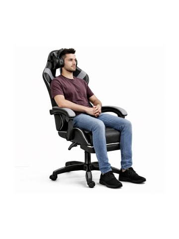 Wisam® Gaming Stuhl Drehbar Fußstütze Schwarz Grau