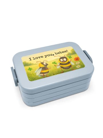 Mr. & Mrs. Panda Lunchbox Bienen Paar Design mit Spruch in Blau Pastell
