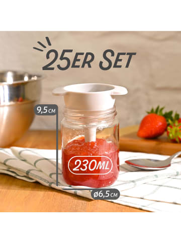 Praknu 25 Marmeladengläser 230 ml mit Deckel - Mit Etiketten & Stift -
