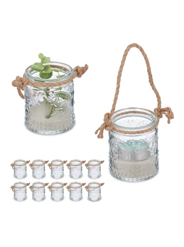 relaxdays 12 x Windlicht in Transparent/ Natur - (H)7 x Ø 6 cm