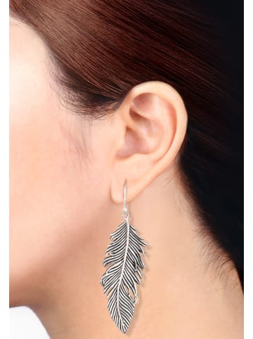 Elli Ohrringe 925 Sterling Silber Boho, Feder in Grau