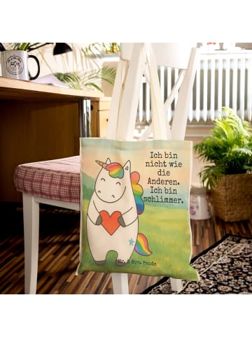 Mr. & Mrs. Panda Einkaufstasche Einhorn Herz Design mit Spruch in Weiß
