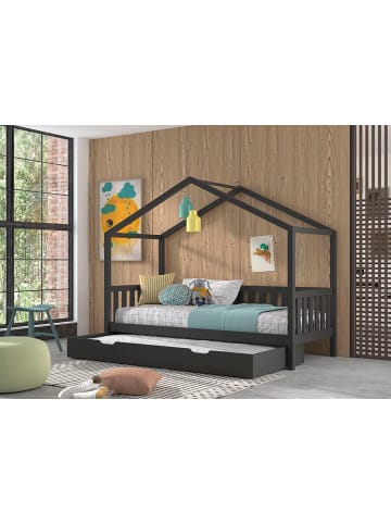 58 aufm Kessel HAUSBETT Kapua 210x170x97 mit Bettschublade Massivholz in Anthrazit