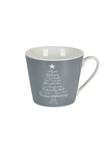 Krasilnikoff Weihnachtliche Happy Cup Tasse Christmas Words in grau
