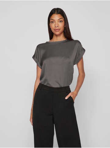Vila Satin Blusen T-Shirt Kurzarm Basic Top Glänzend VIELLETTE in Hellgrau