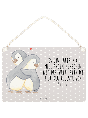 Mr. & Mrs. Panda Holzschild Pinguine Kuscheln mit Spruch in Grau Pastell