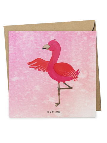 Mr. & Mrs. Panda Deluxe Karte Flamingo Yoga ohne Spruch in Aquarell Pink