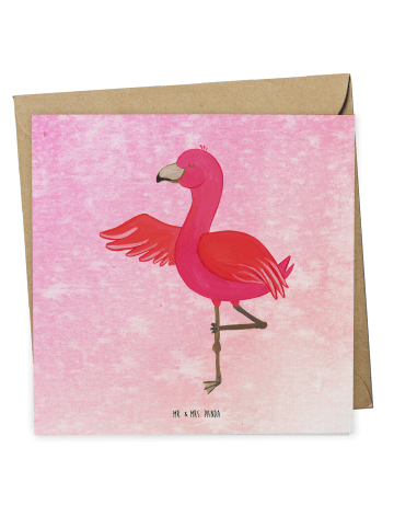 Mr. & Mrs. Panda Einladungskarte Flamingo Yoga ohne Spruch in Aquarell Pink
