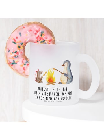 Mr. & Mrs. Panda Tasse Pinguin Lagerfeuer mit Spruch in Transparent