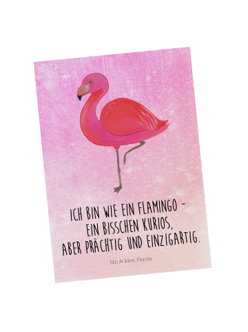 Mr. & Mrs. Panda Postkarte Flamingo Classic mit Spruch in Aquarell Pink