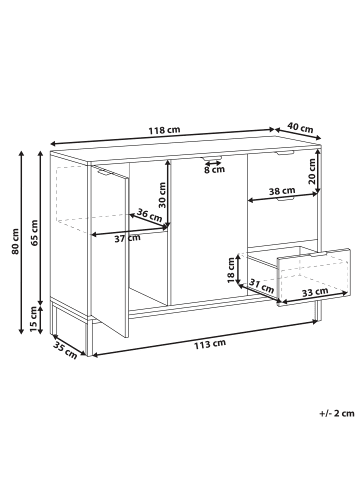 Beliani Sideboard ADELAIDE in Weiß - (W) 118 x (H) 80 x (L) 40 cm