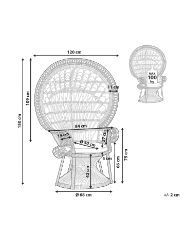 Beliani Sessel EMMANUELLE in Weiß - (W) 120 x (H) 150 x (L) 50 cm