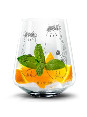 Mr. & Mrs. Panda Blümchentail Glas Bären mit Blumenkranz ohne Spruch in Transparent