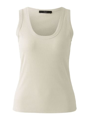 Oui Viskose Tank Top mit Glanzgarn in Light Stone