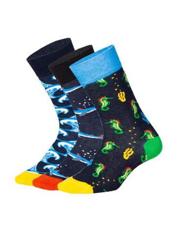 DillySocks Socken Water World in Dunkelblau, Türkis, Rot, Weiß, Gelb, Grün