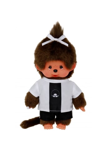 Monchhichi Mädchen im Fußball-Trikot | 20 cm Monchhichi Puppe mit einem Zöpfchen