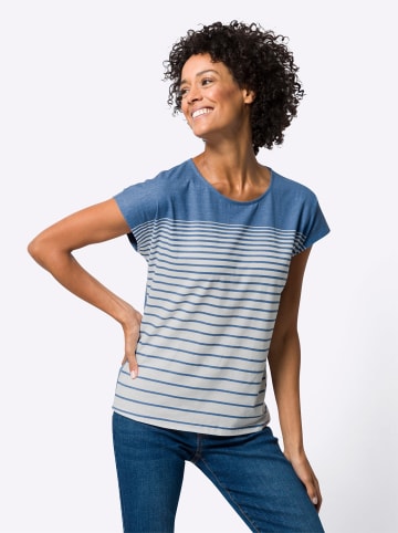 Sieh an! Rundhals-Shirt in mittelblau-ecru-bedruckt